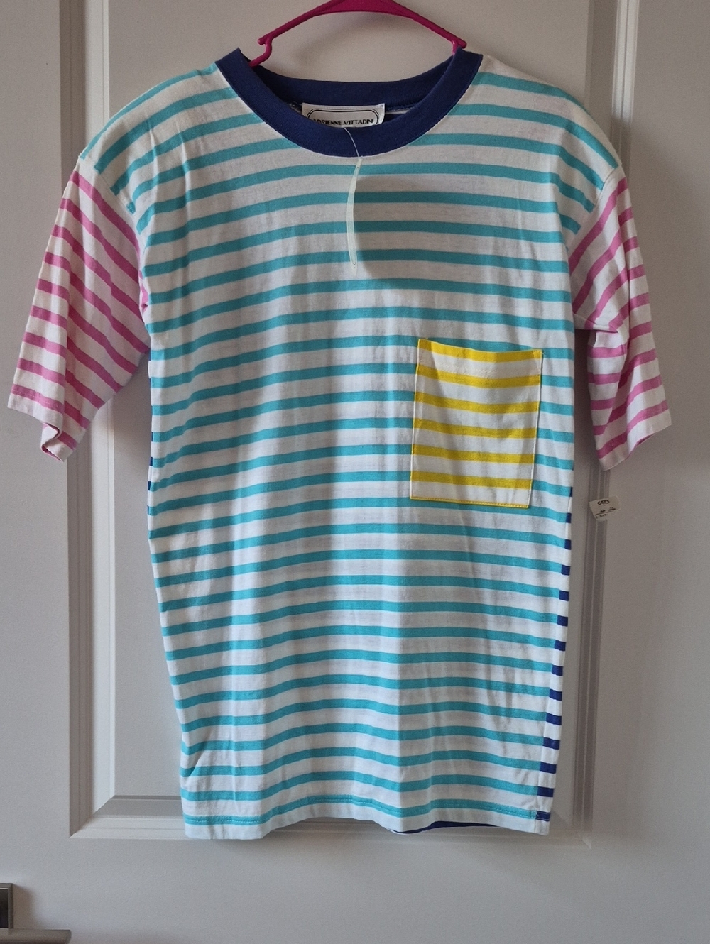 Adrienne Vittadini Sport Vintage Color Block Striped Tee Shoulder Pads M Nwt